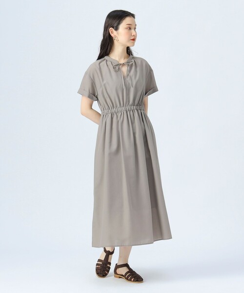 5336【美品】45R スキッパーギャザーチュニック ワンピース ダークグレー BEAMS HEART ワンピース ギャザー スキッパー : ZOZOTOWN Yahoo!店