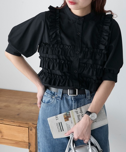 BONLECILL（ボンルシール） ブラウス シャツ フリルビスチェドッキング
