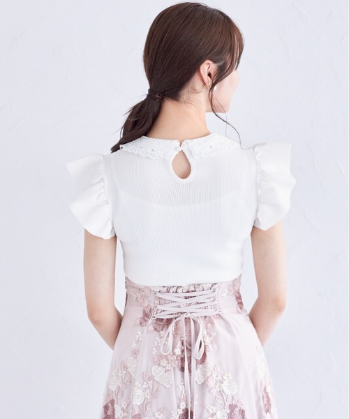 ニット セーター ２ＷＡＹレース襟付きフリルスリーブニットプルオーバー レディース tocco closet ニット セーター 2WAYレース襟付きフリル