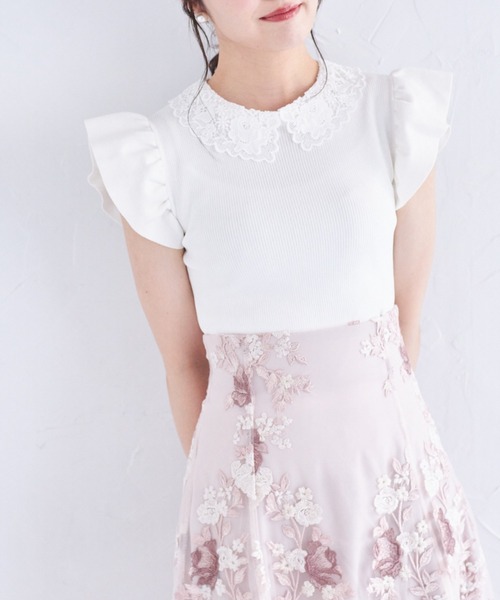 tocco closet ニット セーター 2WAYレース襟付きフリル