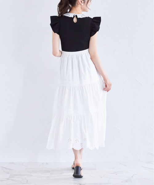 ニット セーター ２ＷＡＹレース襟付きフリルスリーブニットプルオーバー レディース tocco closet ニット セーター 2WAYレース襟付きフリル