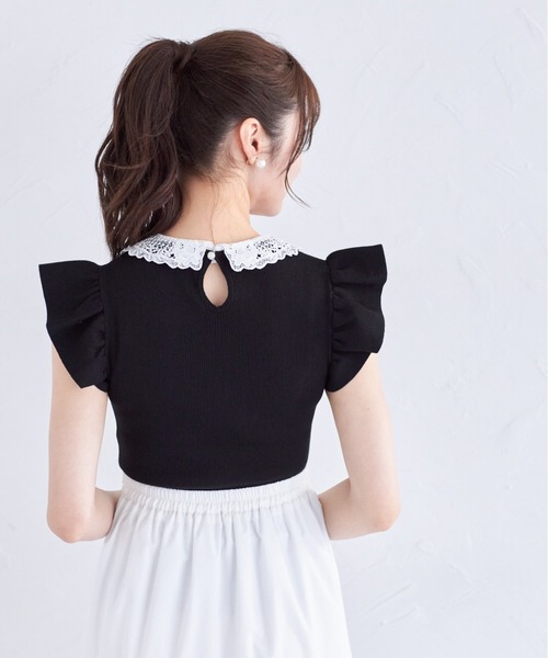 ニット セーター ２ＷＡＹレース襟付きフリルスリーブニットプルオーバー レディース tocco closet ニット セーター 2WAYレース襟付きフリル