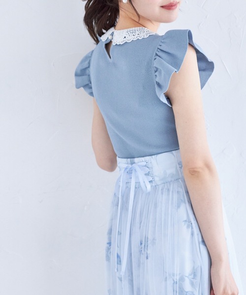 ニット セーター ２ＷＡＹレース襟付きフリルスリーブニットプルオーバー レディース tocco closet ニット セーター 2WAYレース襟付きフリル