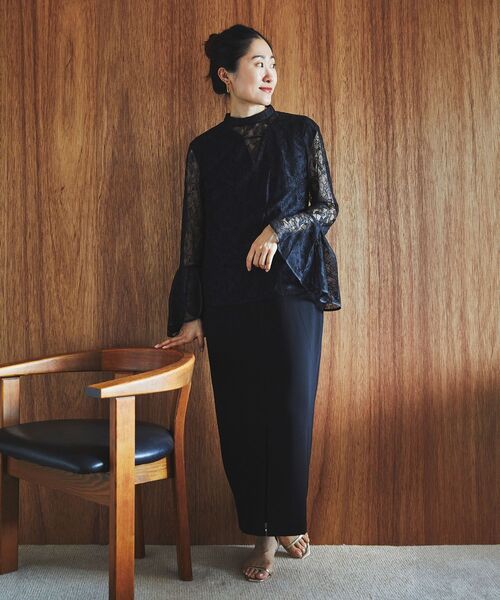 【試着のみ】le.coeur blanc❤️ ベルスリーブスリットドレス 結婚式 le.coeur blanc（ルクールブラン） ドレス ベルスリーブスリットドレス