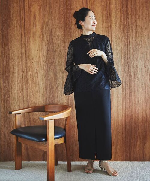 【試着のみ】le.coeur blanc❤️ ベルスリーブスリットドレス 結婚式 ベルスリーブスリットドレス/le.coeur blanc(ルクールブラン