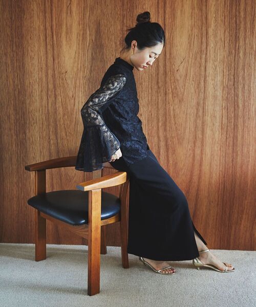 【試着のみ】le.coeur blanc❤️ ベルスリーブスリットドレス 結婚式 le.coeur blanc（ルクールブラン） ドレス ベルスリーブスリットドレス