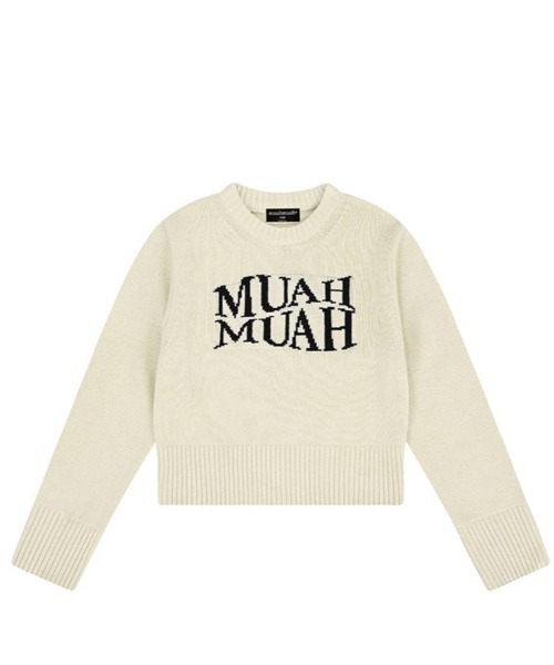 ニット セーター A'GEM/9 × .kom 「muah muah/ムーアムーア」 LAMBSWOOL JACQUARD ROUND KNIT/ラム ニット セーター A'GEM/9 × .kom 「muah muah/ムーアムーア
