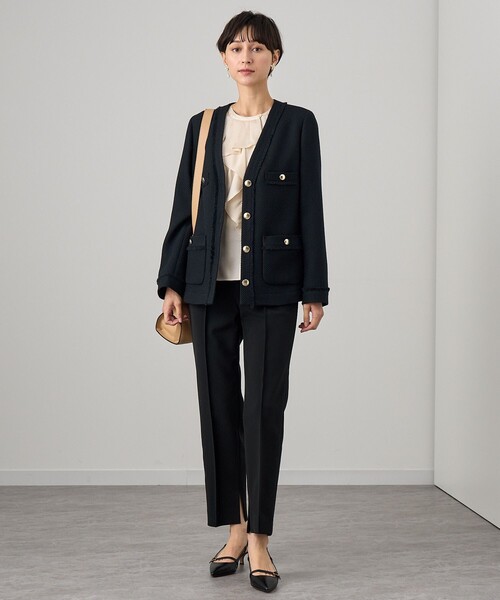 ANAYI 24AW ウールプリペラVネックロングジャケット　ノーカラー セール】 【セットアップ対応商品】ウールプリペラVネック