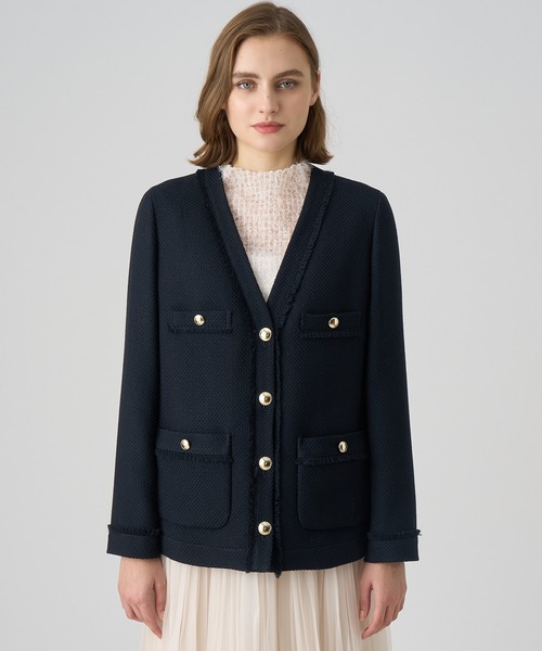 ANAYI 24AW ウールプリペラVネックロングジャケット　ノーカラー セール】 【セットアップ対応商品】ウールプリペラVネック