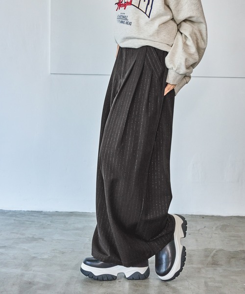 PAGEBOY スラックス パンツ ラメストライプタックパンツ