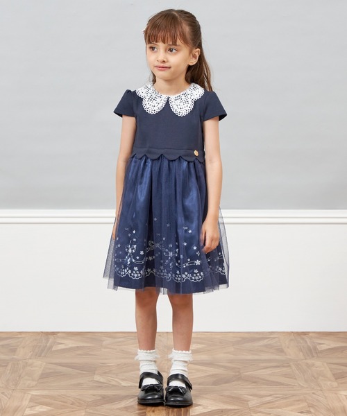 KP ワンピース mimi＆リボン刺しゅう半袖ワンピース(90〜130) キッズ