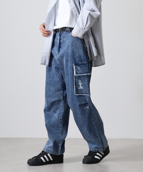 RE730 カーゴパンツ Damage repair denim cargo pants / ダメージ