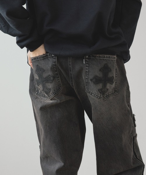 Supplier ダークデニムパンツ サイド刺繍付き｜ファッション