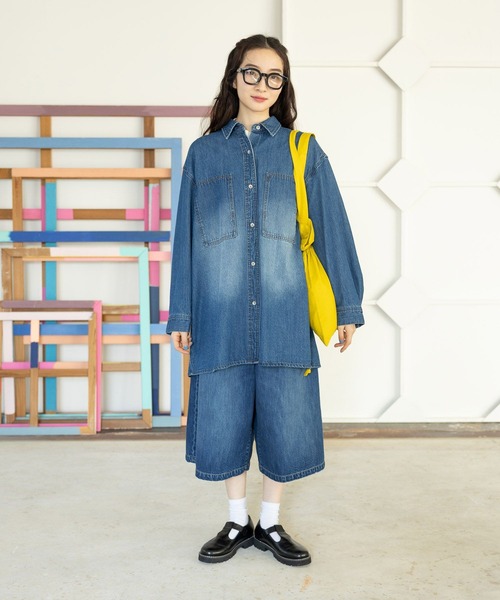 ニコアンド　2025WIDECAPRIDENIM ブルーMサイズ セール】【NKJ 2025SS】WIDE CAPRI DENIM（デニムパンツ）｜niko