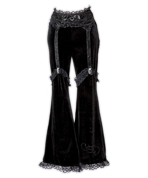 AVENCHUMU パンツ Rhinestone logo garter velor flare pants