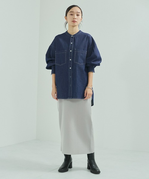 LE CERCLE par rope' ブラウス シャツ バンドカラーデニムシャツ