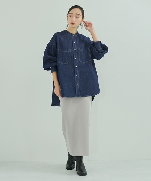 LE CERCLE par rope' ブラウス シャツ バンドカラーデニムシャツ