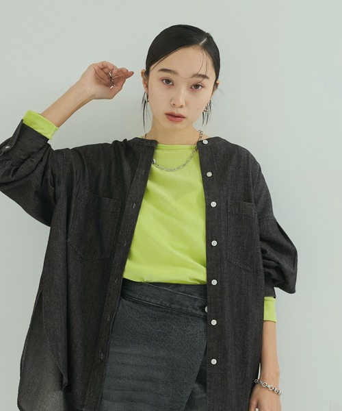 LE CERCLE par rope' ブラウス シャツ バンドカラーデニムシャツ