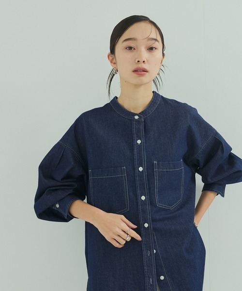 品質が LE バンドカラーデニムシャツ シャツ ブラウス rope' par CERCLE トップス