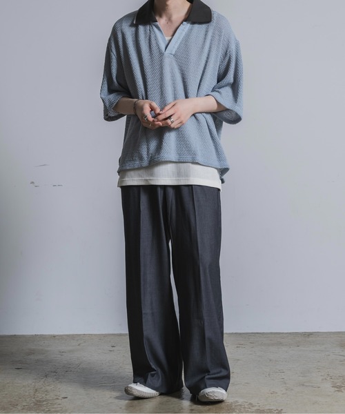 Utusiyo スラックス stripe wide slacks 涅 メンズ レディース