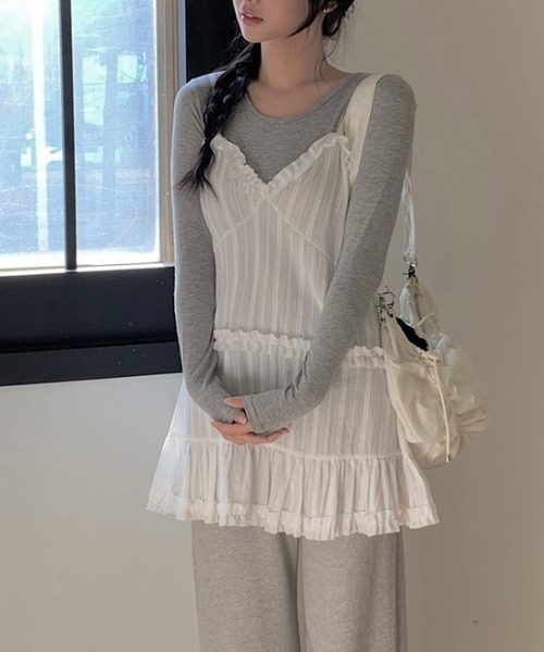 Achic（アシック） ワンピース フリルデザイン レイヤードキャミ