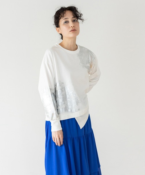 tシャツ 箔プリントミニ裏毛プルオーバー レディース