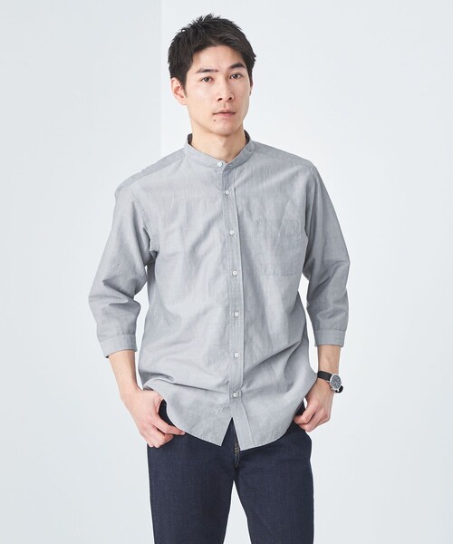 green label relaxing シャツ ラミー バンドカラー 7分袖 メンズ