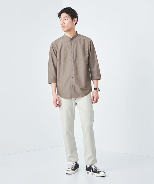 green label relaxing シャツ ラミー バンドカラー 7分袖 メンズ