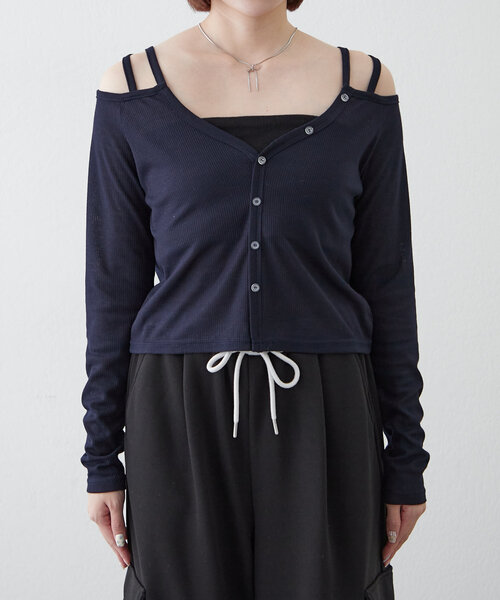 【タグ付き】mline ショルダーアウトデザインTシャツ　レッド セール】[mline]ショルダー アウトデザインTシャツ（Tシャツ