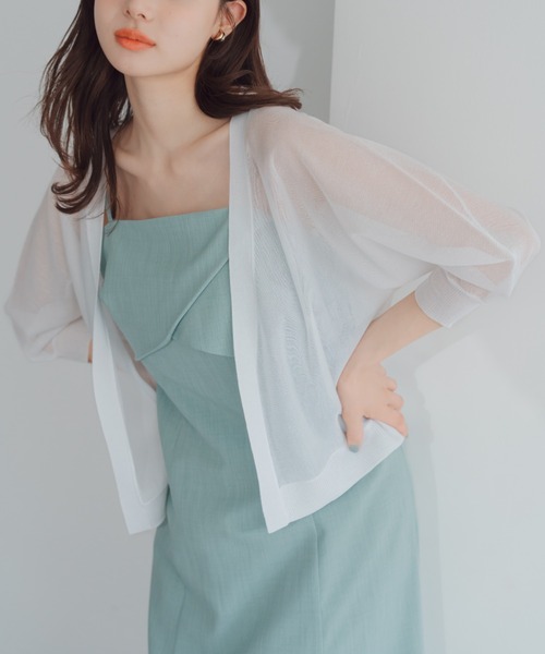 DREAM - ♥新品素敵な♥ボレロ、カーディガン セール】フロントリボン 透かし編みショート丈ボレロ