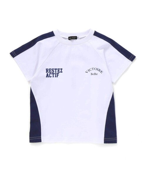 BeBe tシャツ 異素材切り替えバックナンバリングラグラン半袖T
