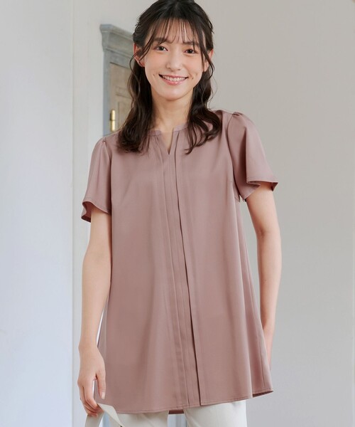 ブラウス シャツ 「大きいサイズ」フロントタックフレアスリーブチュニックブラウス レディース Tiaclasse ブラウス シャツ 「大きいサイズ」フロントタック