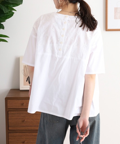 ブラウス シャツ EMAGO レース風刺繍ブラウス レディース Emago ブラウス シャツ EMAGO お花レース風刺繍ブラウス