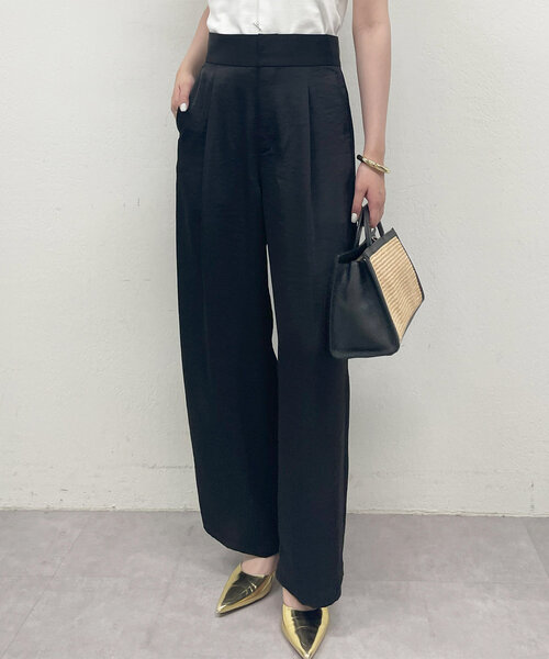 Loungedress パンツ ワイドベルトサテンパンツ レディース