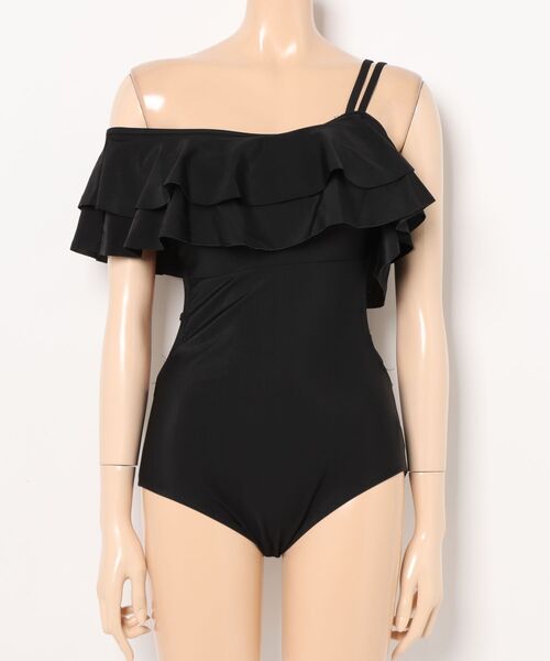 BLANC FICELLE 水着 ワンショルダー フリル 水着 レディース