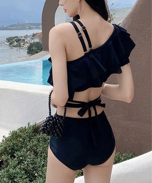 BLANC FICELLE 水着 ワンショルダー フリル 水着 レディース