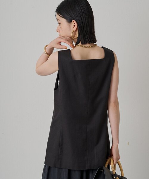 ベスト ジレ スクエアネックコットンジレ レディース Loungedress ベスト ジレ スクエアネックベスト レディース