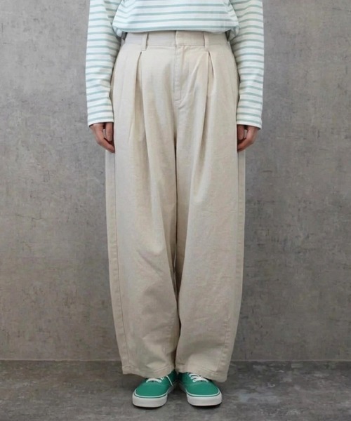 er emma スラックス パンツ ボトムス クリーム 白 ホワイト s ロゴ Emma（エマ） ワイドパンツ パンツ 綿麻サーカスパンツ レディース