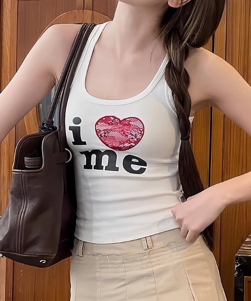 SHEENA（シーナ） タンクトップ ノースリーブ I love me レースハート
