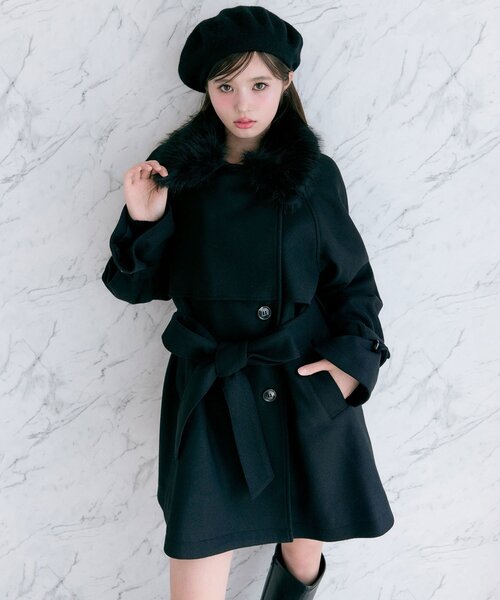 OLIVE des OLIVE ファーティペットミドル丈コート　チャコールグレー OLIVE des OLIVE（オリーブデオリーブ）の「【完売カラー再販
