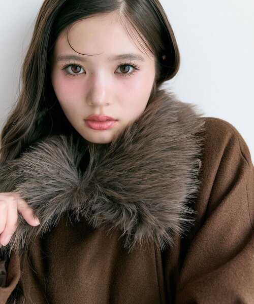 OLIVEdesOLIVEファーティペットミドル丈コート OLIVE des ステンカラーコート コート ファーティペットミドル丈