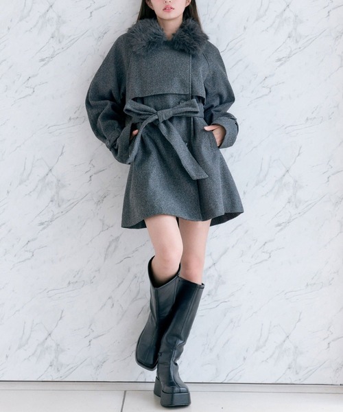 OLIVE des OLIVE ファーティペットミドル丈コート　チャコールグレー ファーティペットミドル丈コート | OLIVE des OLIVE(オリーブ デ