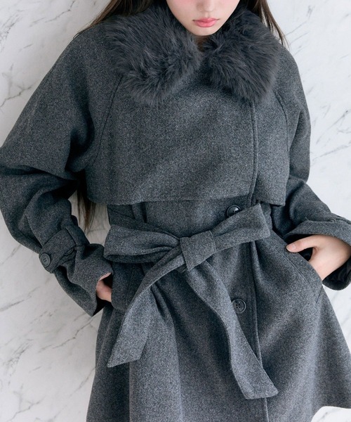 OLIVE des OLIVE ファーティペットミドル丈コート　チャコールグレー ファーティペットミドル丈コート | OLIVE des OLIVE(オリーブ デ