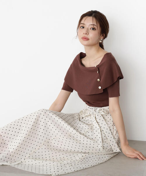 ベルト付ケープ風シアー袖ワンピース 2WAYシアーワンピース | AMBERMADAM.JP