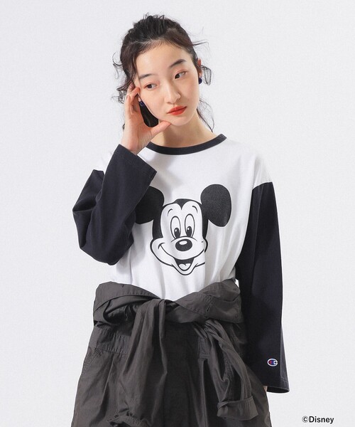 tシャツ 「別注」Champion / ミッキーマウス / フットボール Tシャツ レディース