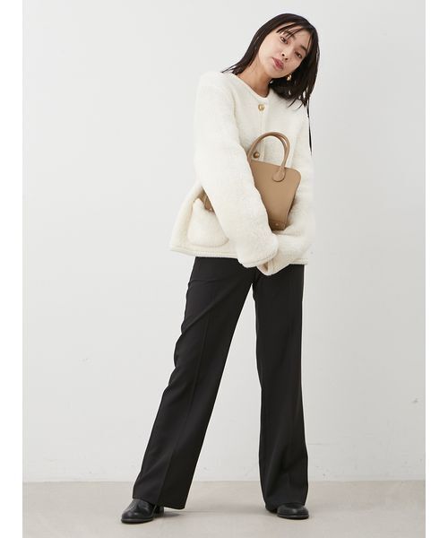 カーディガン 金釦ムートンライクボアニットカーディガン レディース