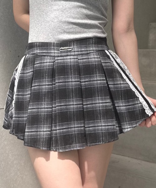 Lae スカート チェックレースプリーツミニスカート : ZOZOTOWN Yahoo