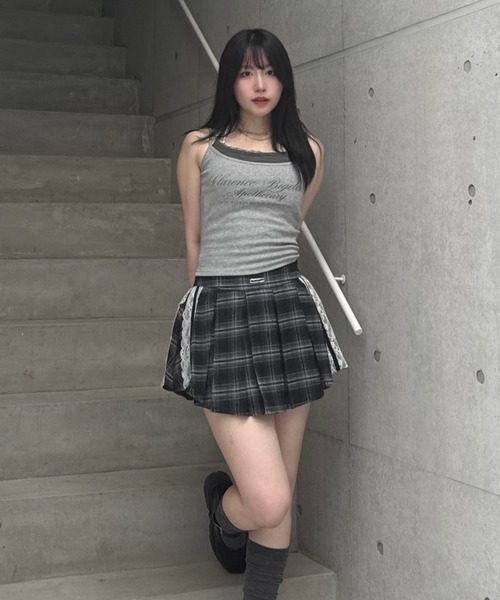 Lae スカート チェックレースプリーツミニスカート : ZOZOTOWN Yahoo