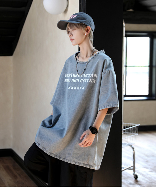 「neos」 半袖シャツ LARGE サックスブルー メンズ_画像4