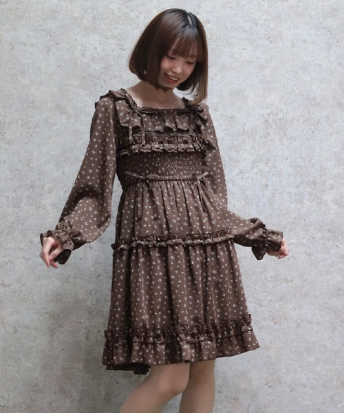 axes femme POETIQUE ワンピース ギャザーフリル長袖ワンピース axes femme POETIQUE ワンピース ギャザーフリル長袖ワンピース